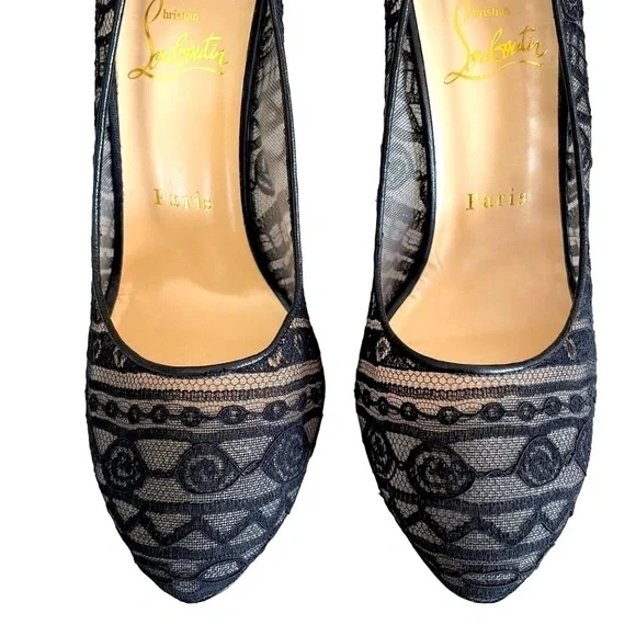 Christian Louboutin Dorissima 100 Black Lace Pumps Heels US 8.5 EU 38.5 - Picture 4 of 10